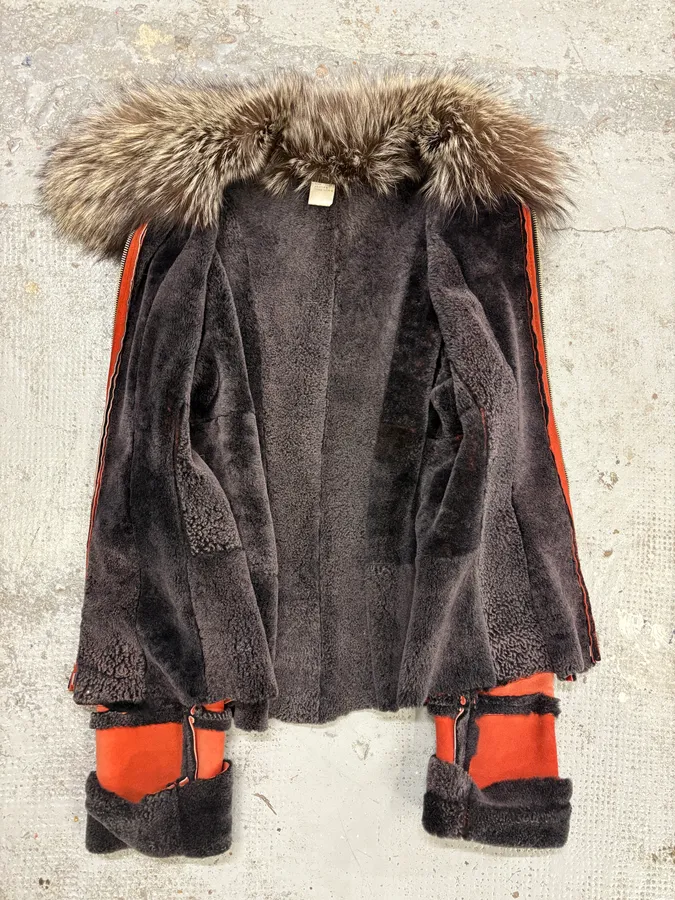 FW2002 Roberto Cavalli Orange Fox Fur Shearling Leather Jacket - Image 5