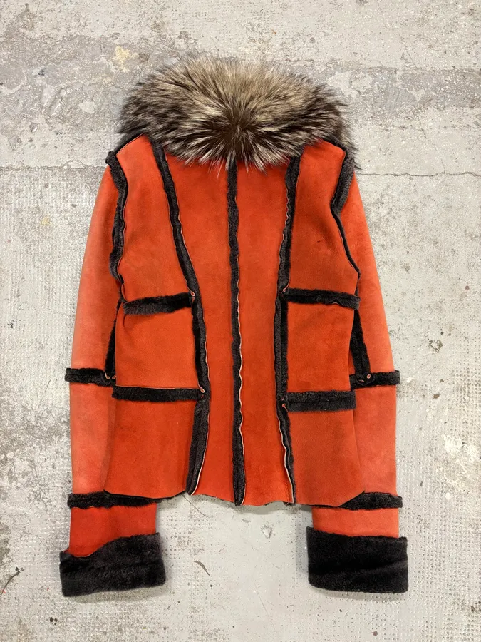 FW2002 Roberto Cavalli Orange Fox Fur Shearling Leather Jacket - Image 6