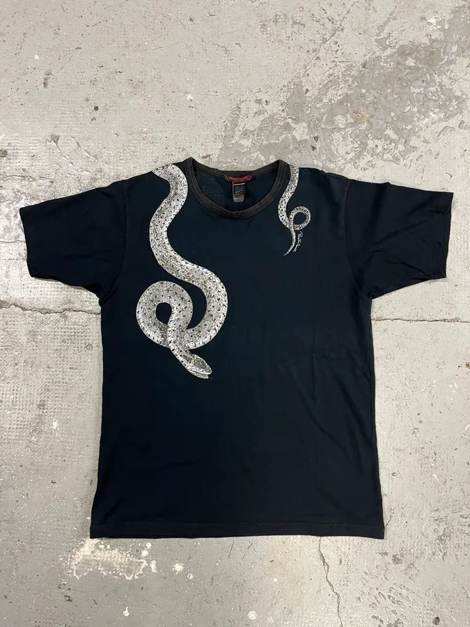 FW2002 Roberto Cavalli Snake Graphic Black Tee-Shirt