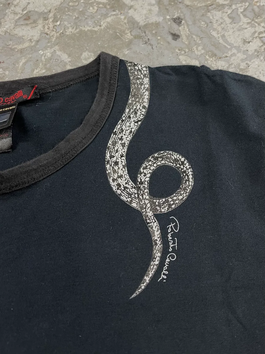FW2002 Roberto Cavalli Snake Graphic Black Tee-Shirt - Image 3