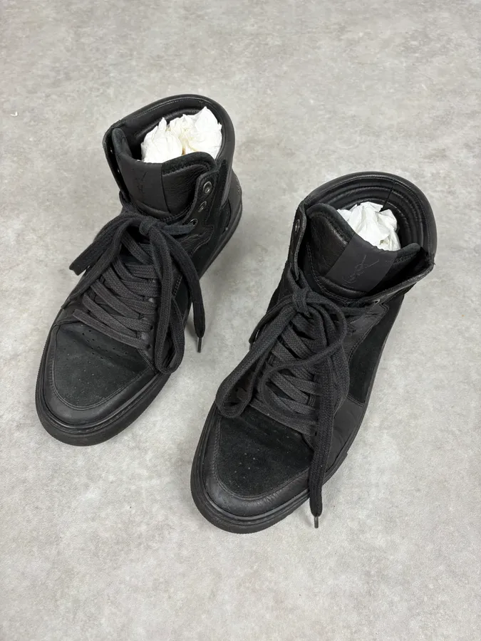 FW2002 Yves Saint Laurent Black Suede Leather High Sneakers - Image 3