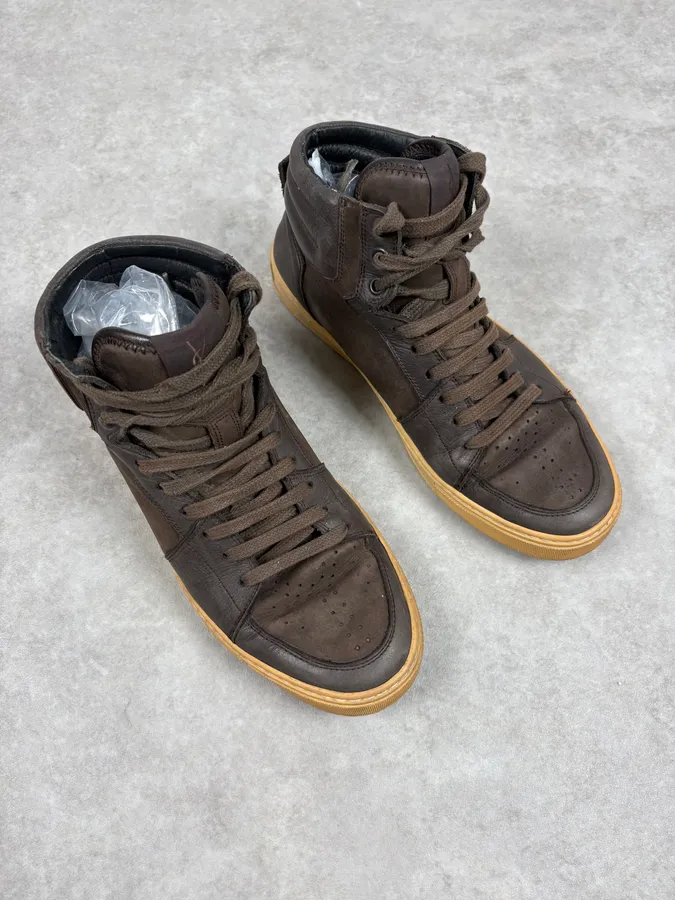 FW2002 Yves Saint Laurent Brown Leather High Sneakers - Image 4