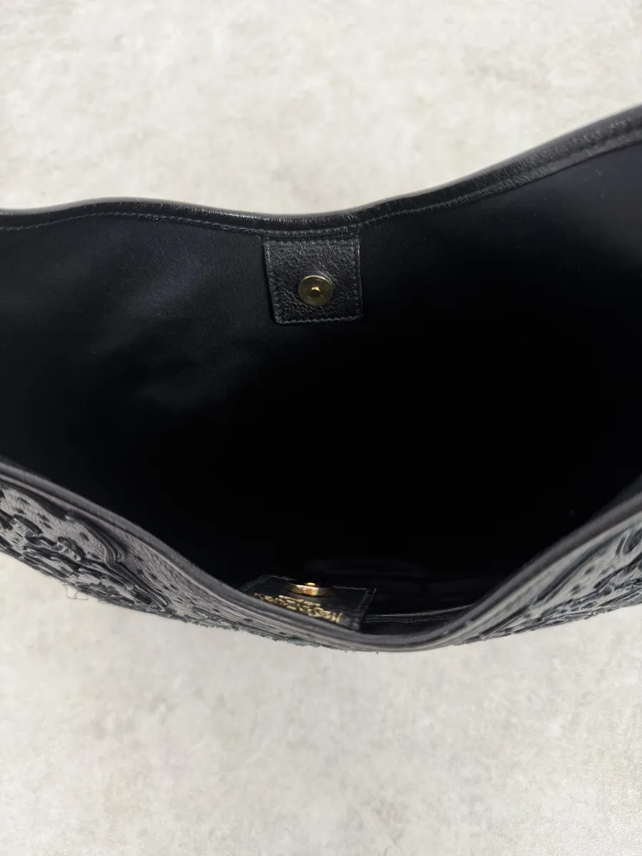 FW2002 Yves Saint Laurent Mombasa Embossed Flowers Black Leather Horn Handle Bag - Image 9