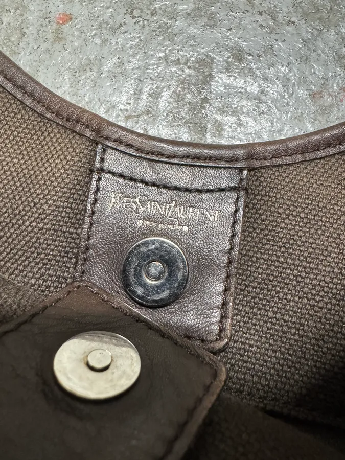 FW2002 Yves Saint Laurent Tom Ford Mombasa Organic Metal Horn Handle Brown Canva Bag - Image 8