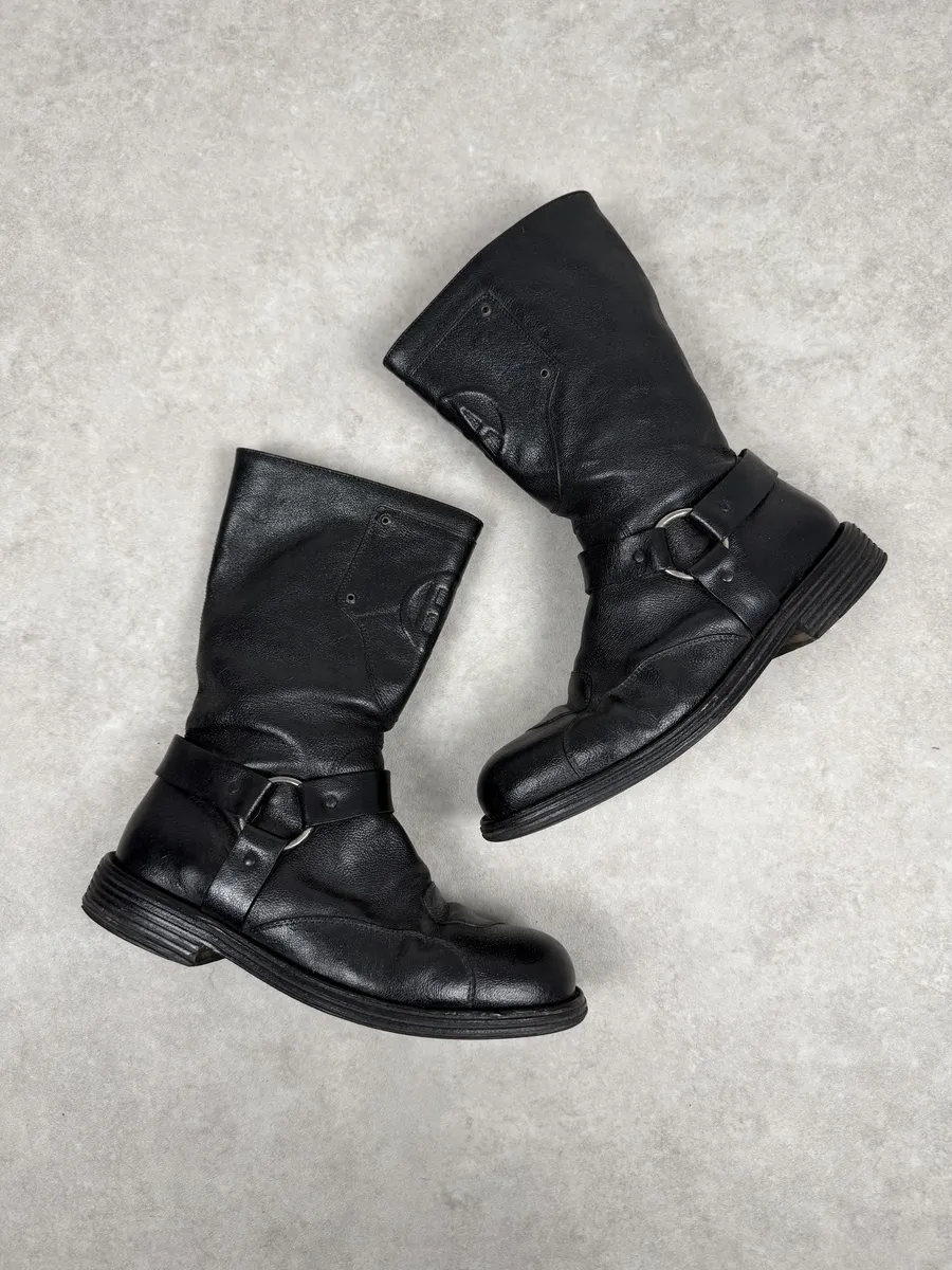 FW2003 Emporio Armani Black Leather High Biker Boots - Image 2