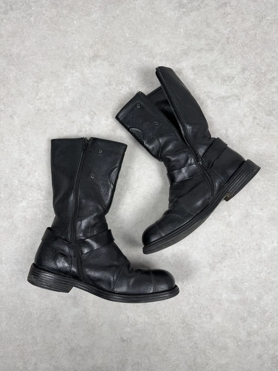 FW2003 Emporio Armani Black Leather High Biker Boots - Image 3