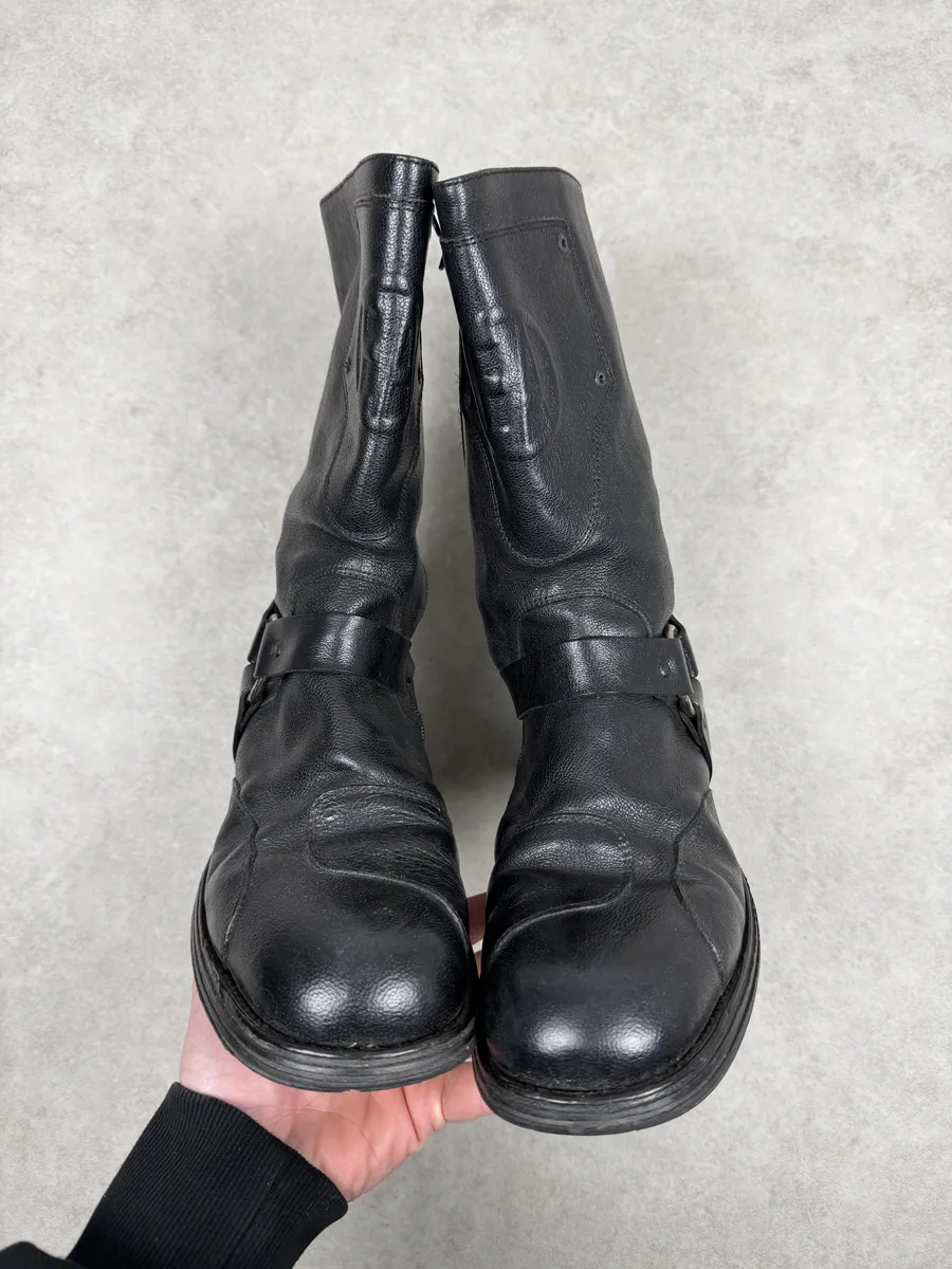 FW2003 Emporio Armani Black Leather High Biker Boots - Image 4