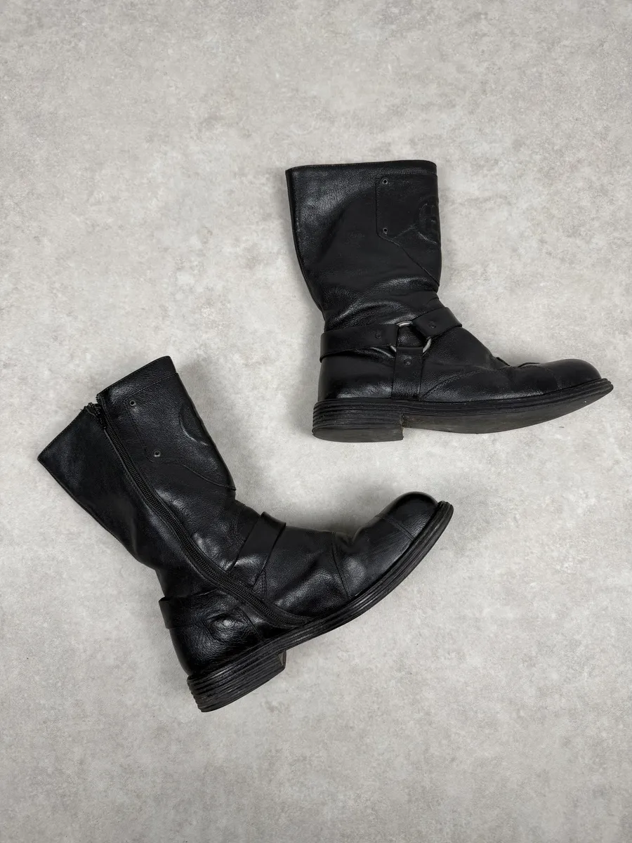 FW2003 Emporio Armani Black Leather High Biker Boots - Image 5
