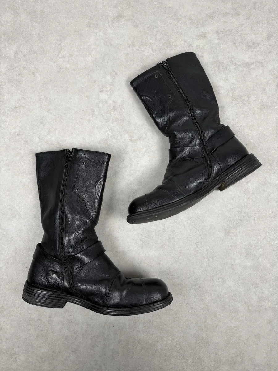FW2003 Emporio Armani Black Leather High Biker Boots - Image 6