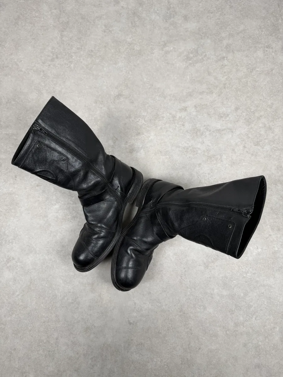 FW2003 Emporio Armani Black Leather High Biker Boots - Image 7