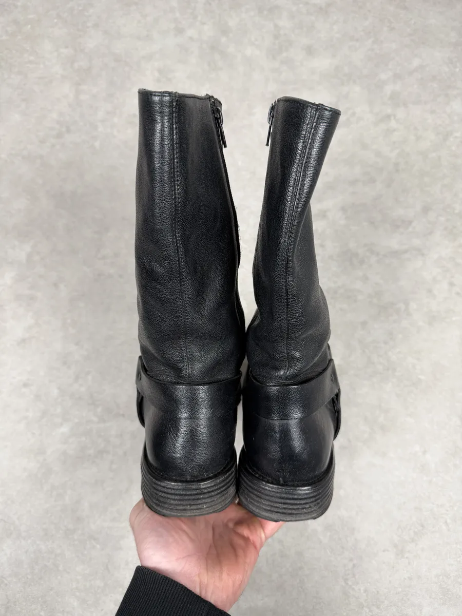FW2003 Emporio Armani Black Leather High Biker Boots - Image 8