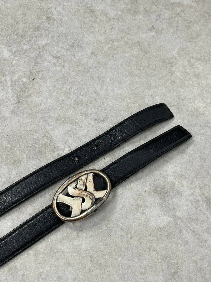 FW2003 Yves Saint Laurent Small YSL Buckle Black Leather Belt - Image 5