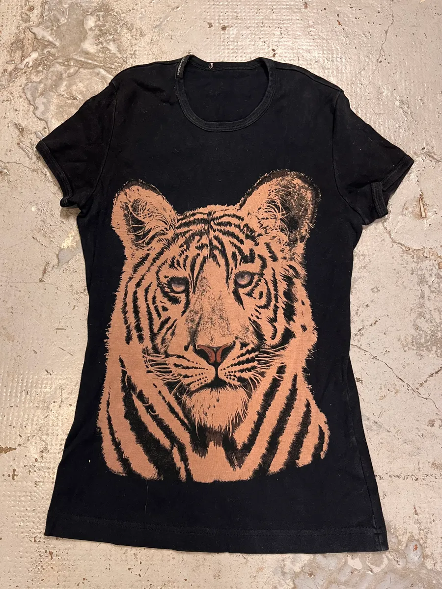 FW2004 Dolce & Gabbana White Tiger Black T-Shirt - Image 2