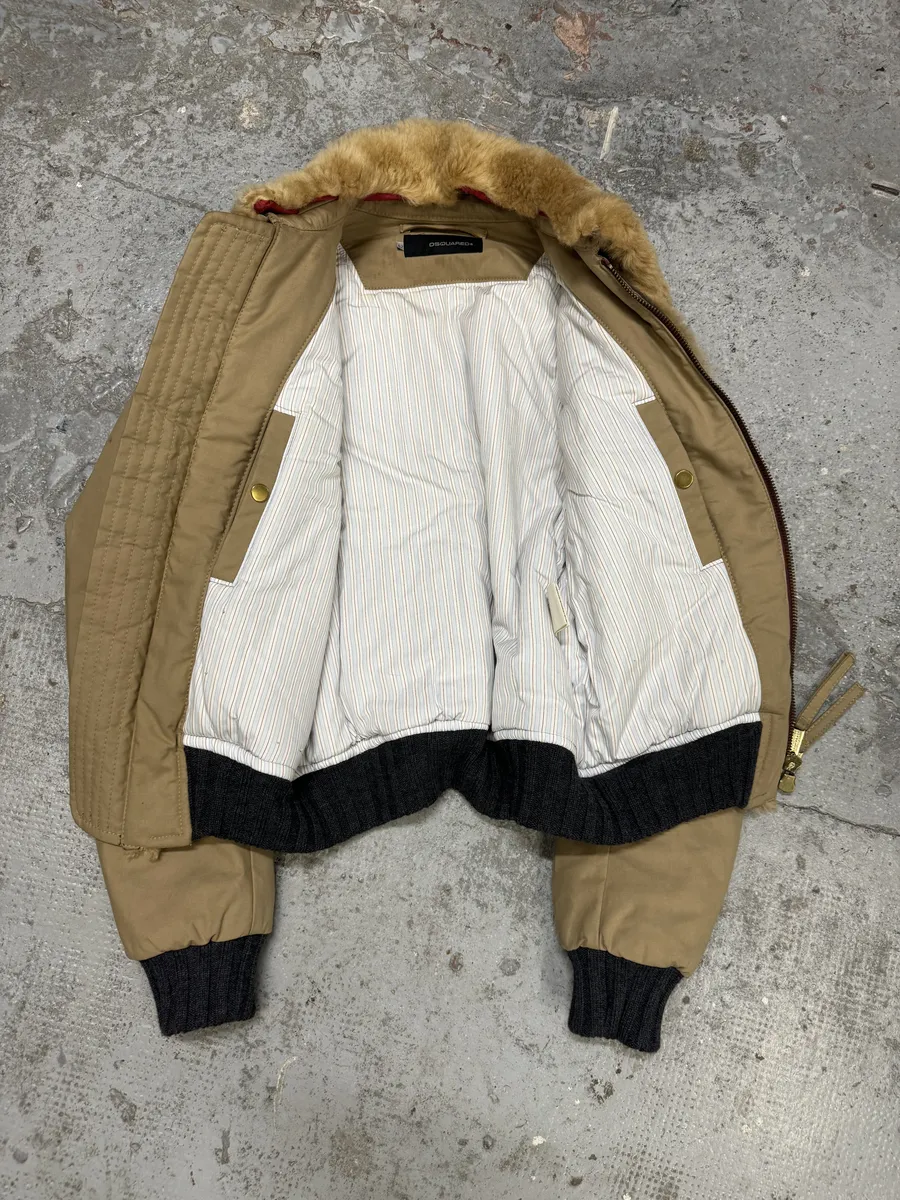 FW2004 DSquared2 Beige Fur Collar Bomber Jacket - Image 6