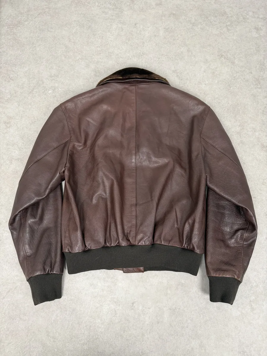 FW2004 Prada Brown Fur Collar Buttoned Leather Jacket - Image 2