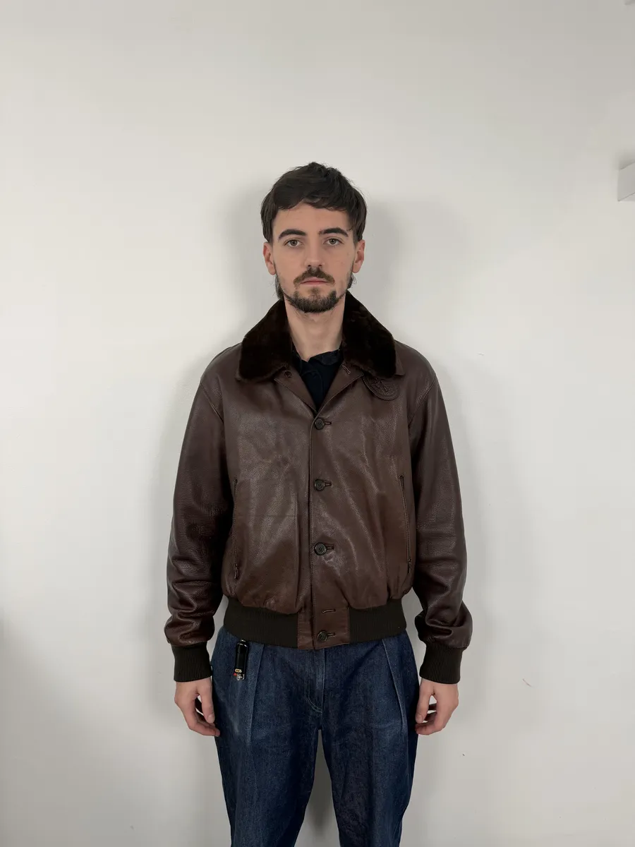 FW2004 Prada Brown Fur Collar Buttoned Leather Jacket - Image 3