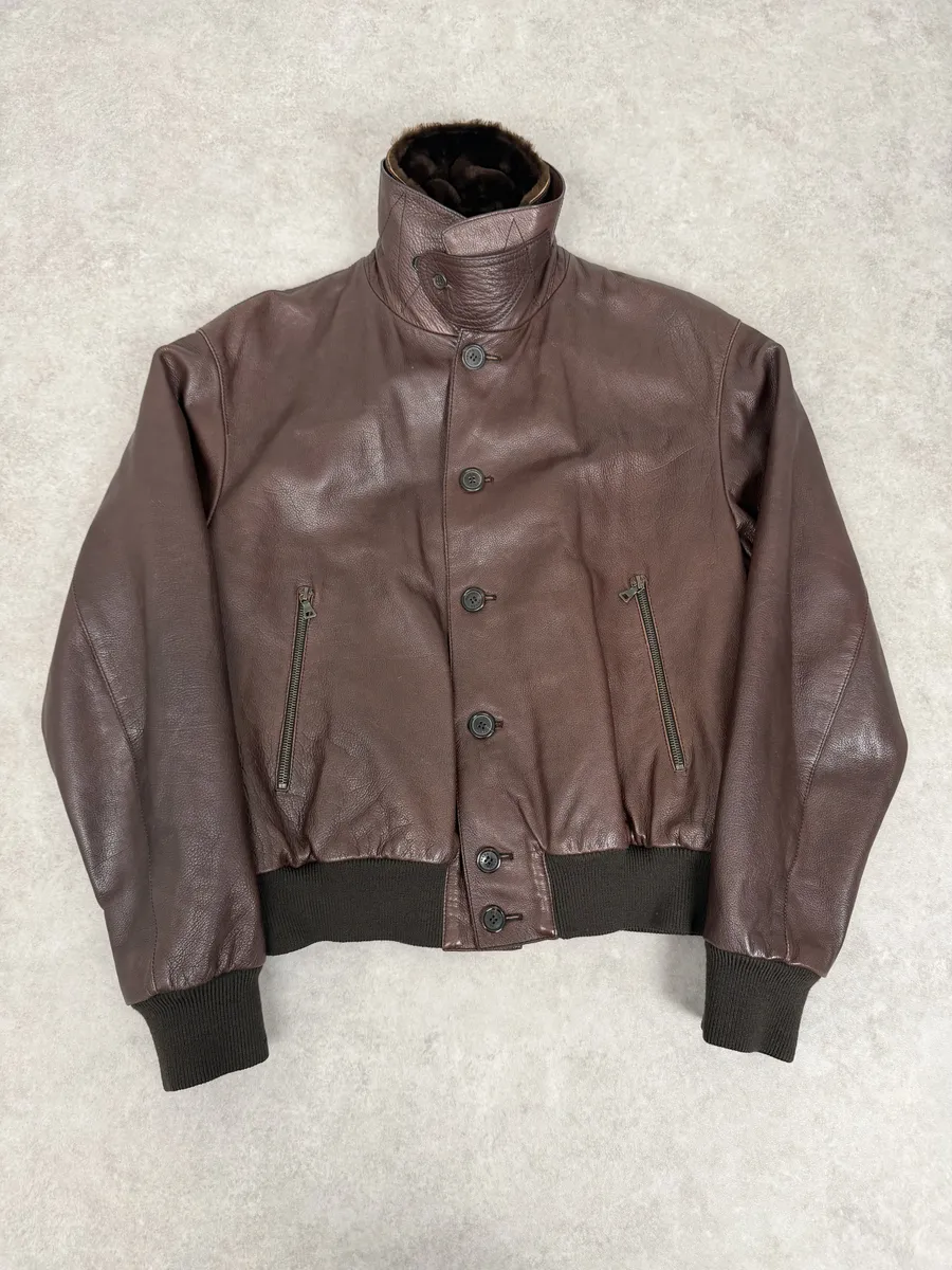 FW2004 Prada Brown Fur Collar Buttoned Leather Jacket - Image 5