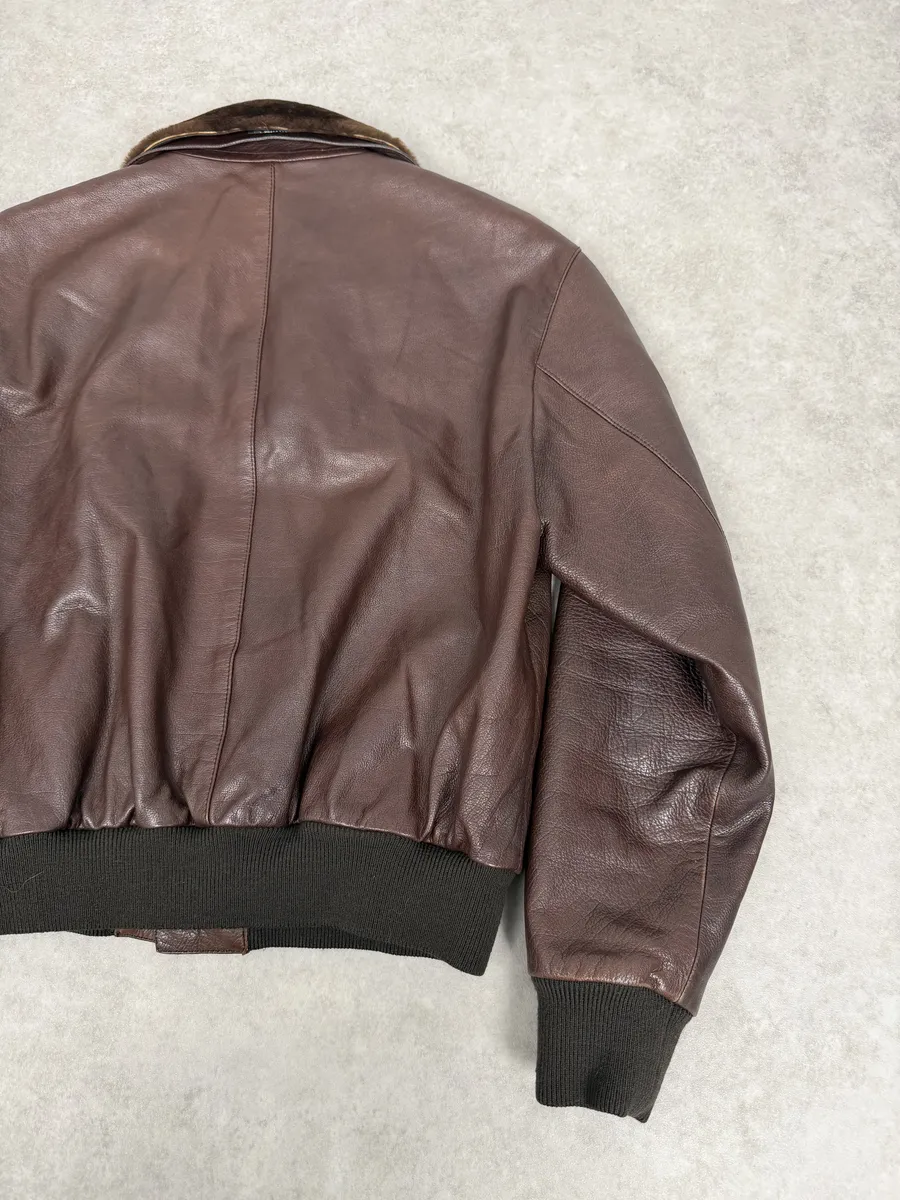 FW2004 Prada Brown Fur Collar Buttoned Leather Jacket - Image 7