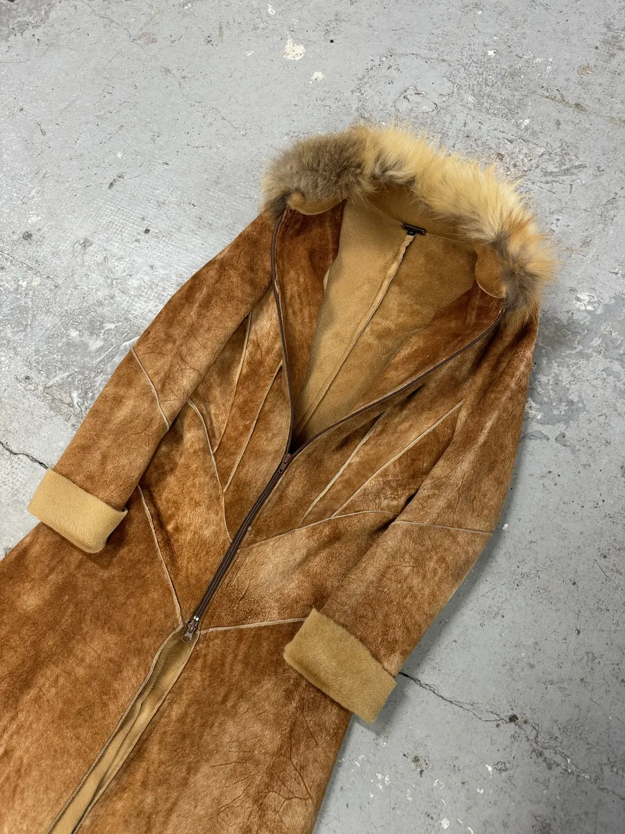 FW2004 Roberto Cavalli Brown Fur Leather Long Suede Premium Zip Jacket - Image 5
