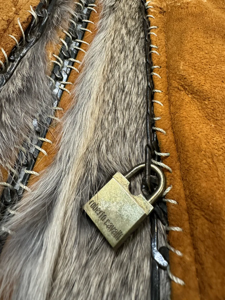 FW2004 Roberto Cavalli Rabbit Fur Camel Leather Embellished Vest - Image 9