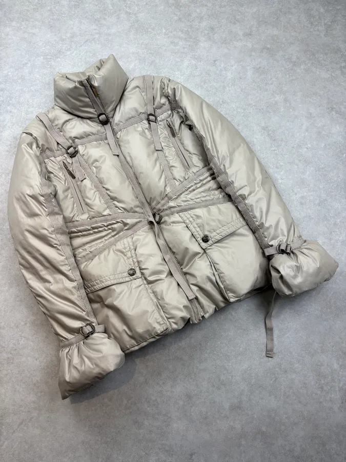 FW2005 Cavalli Beige Bondage Harness Puffer Jacket - Image 4