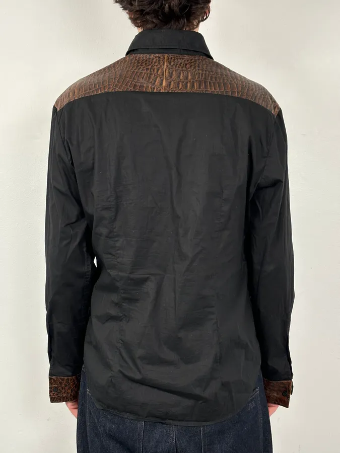 FW2005 Cavalli Black & Brown Crocodile Effect Embossed Leather Shirt - Image 3