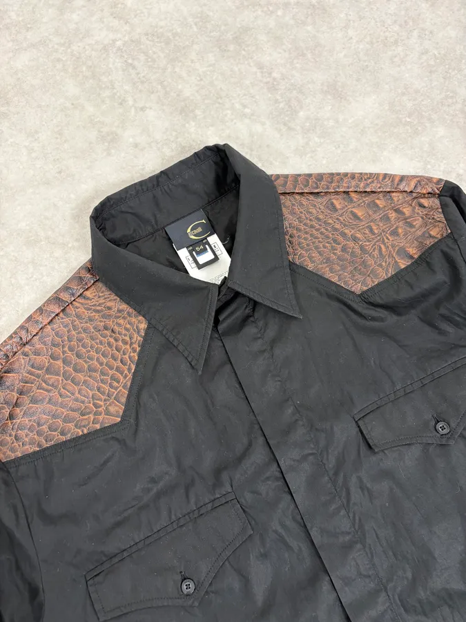 FW2005 Cavalli Black & Brown Crocodile Effect Embossed Leather Shirt - Image 5