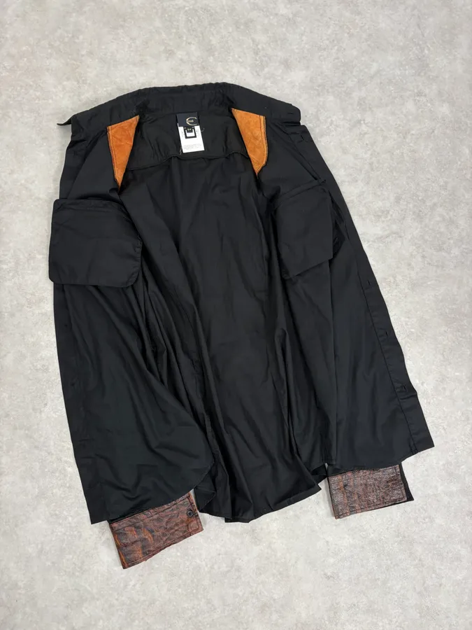 FW2005 Cavalli Black & Brown Crocodile Effect Embossed Leather Shirt - Image 7