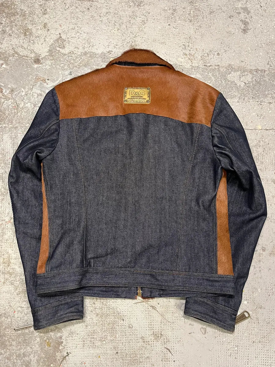 FW2005 Dolce & Gabbana Brown Pony Hair Denim Jacket - Image 7