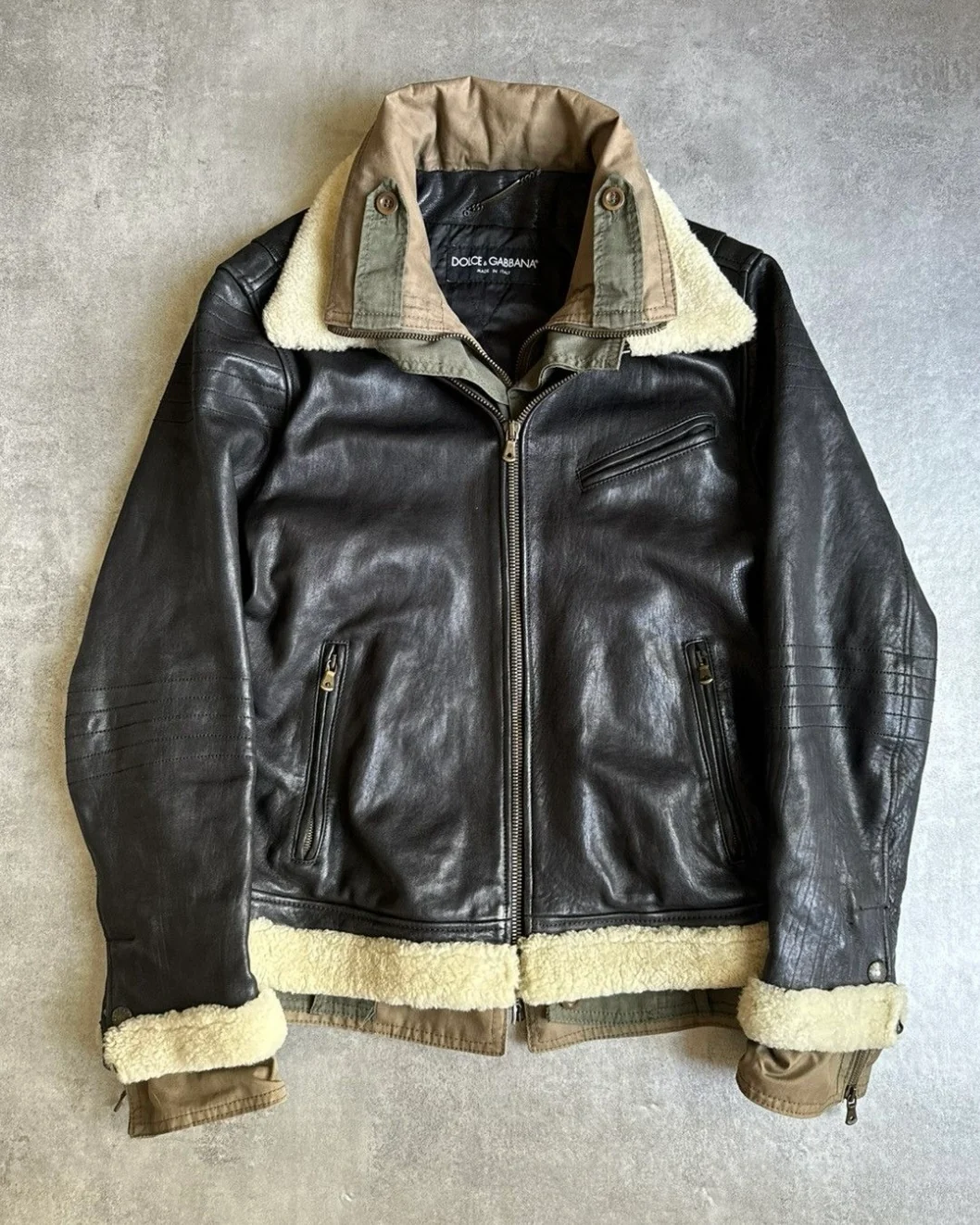 FW2005 Dolce & Gabbana Heavy Shearling Army Combat Jacket - Image 3