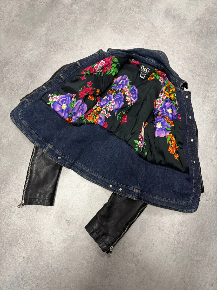 FW2005 Dolce & Gabbana Hybrid Denim Leather Perfecto Jacket - Image 3