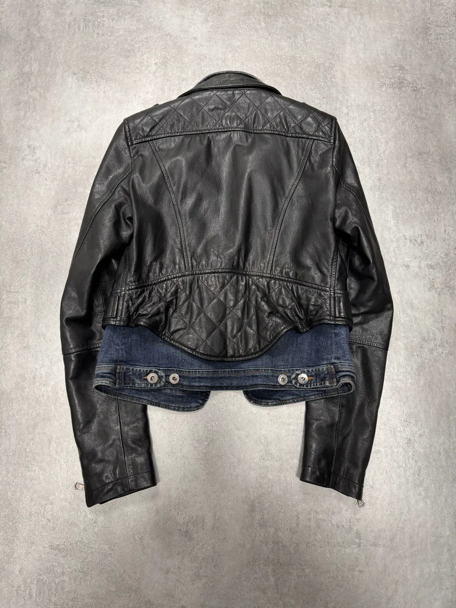 FW2005 Dolce & Gabbana Hybrid Denim Leather Perfecto Jacket - Image 4
