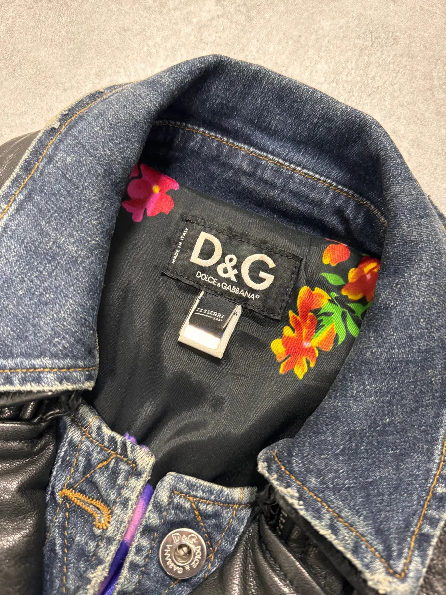 FW2005 Dolce & Gabbana Hybrid Denim Leather Perfecto Jacket - Image 5