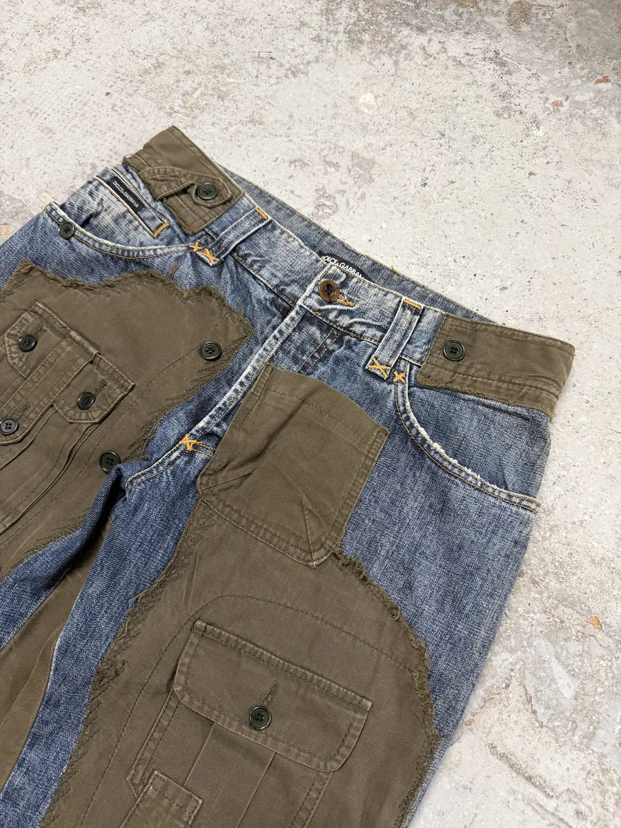 FW2005 Dolce & Gabbana Hybrid Khaki Multi-Pocket Cargo Denim Pants - Image 11