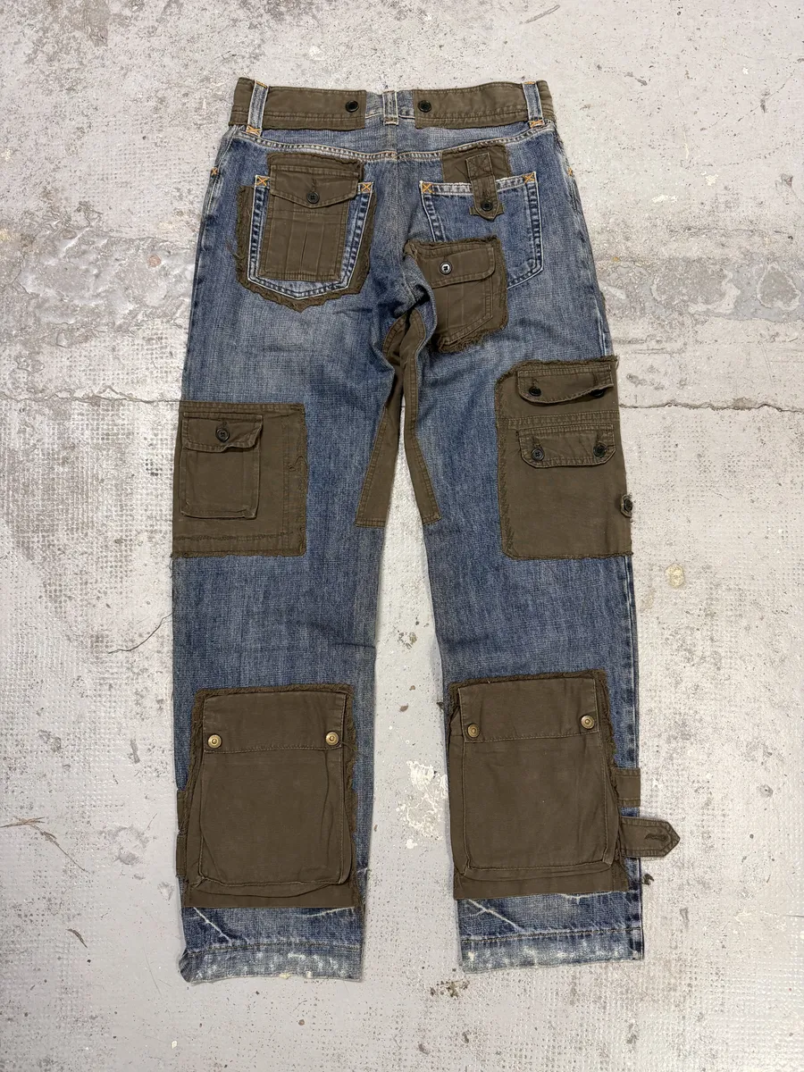 FW2005 Dolce & Gabbana Hybrid Khaki Multi-Pocket Cargo Denim Pants - Image 6