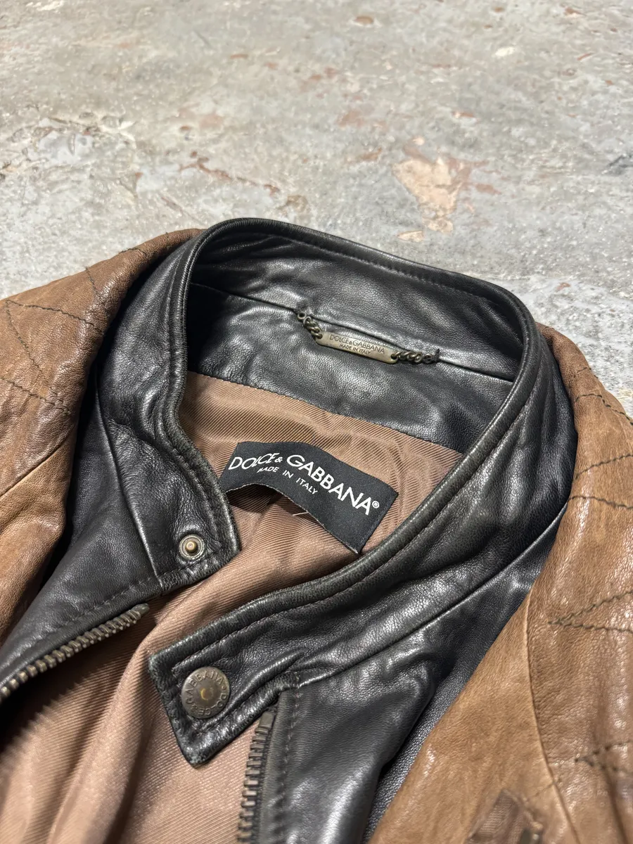 FW2005 Dolce & Gabbana Military Double Leather Heavy Jacket - Image 11