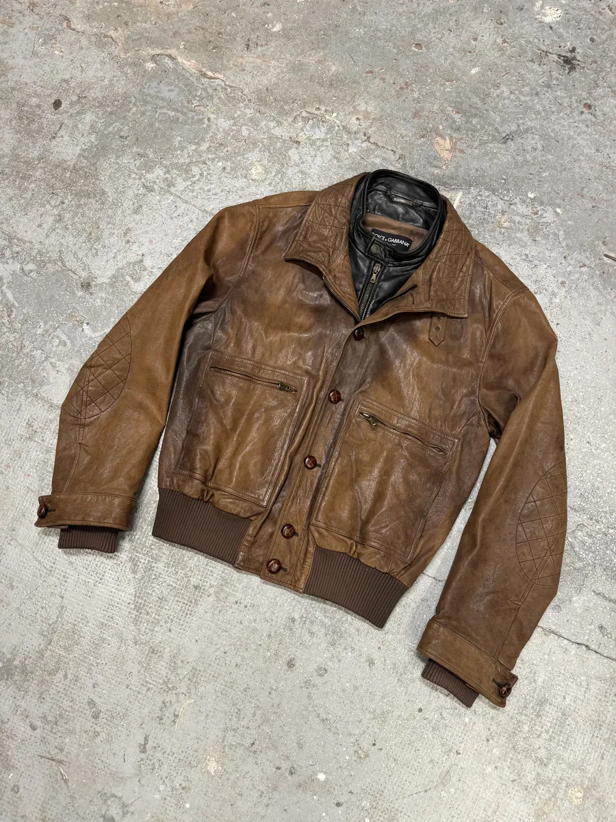 FW2005 Dolce & Gabbana Military Double Leather Heavy Jacket - Image 13