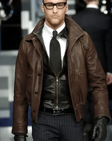 FW2005 Dolce & Gabbana Military Double Leather Heavy Jacket - Image 2
