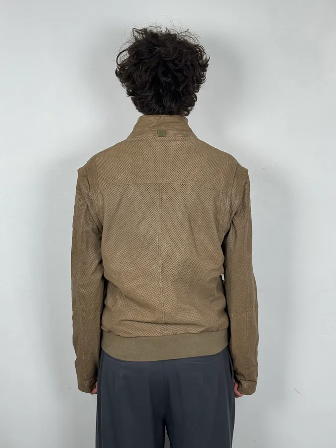 FW2005 Dolce & Gabbana Perfored Army Brown Leather Jacket - Image 3