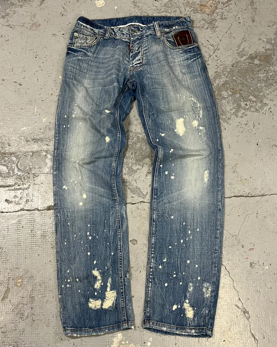 FW2005 DSquared2 Blue Faded Ripped Denim Jeans