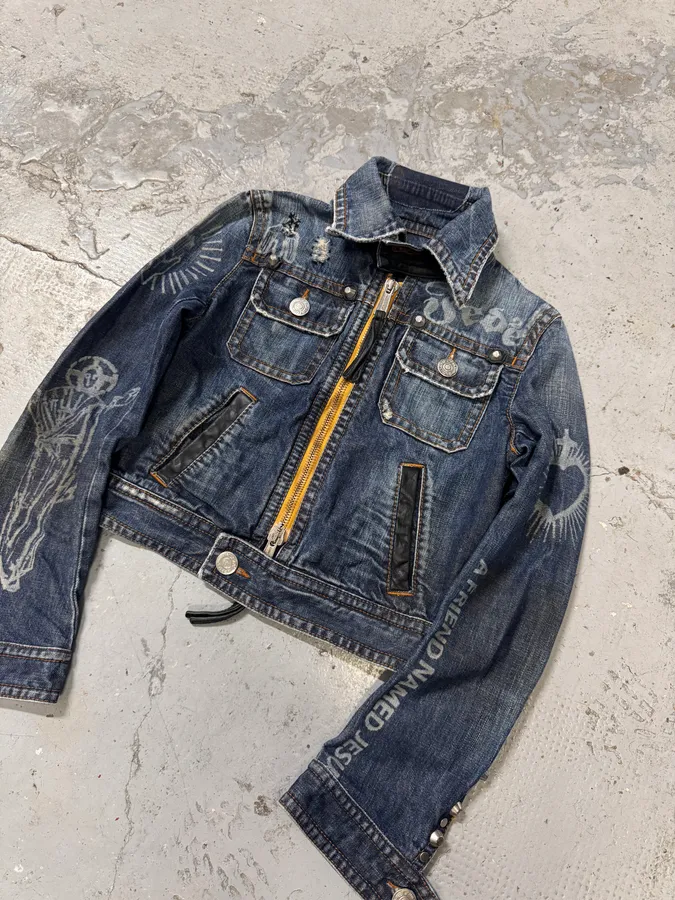 FW2005 Dsquared2 Jesus Lord Peace Cropped Denim Jacket - Image 4