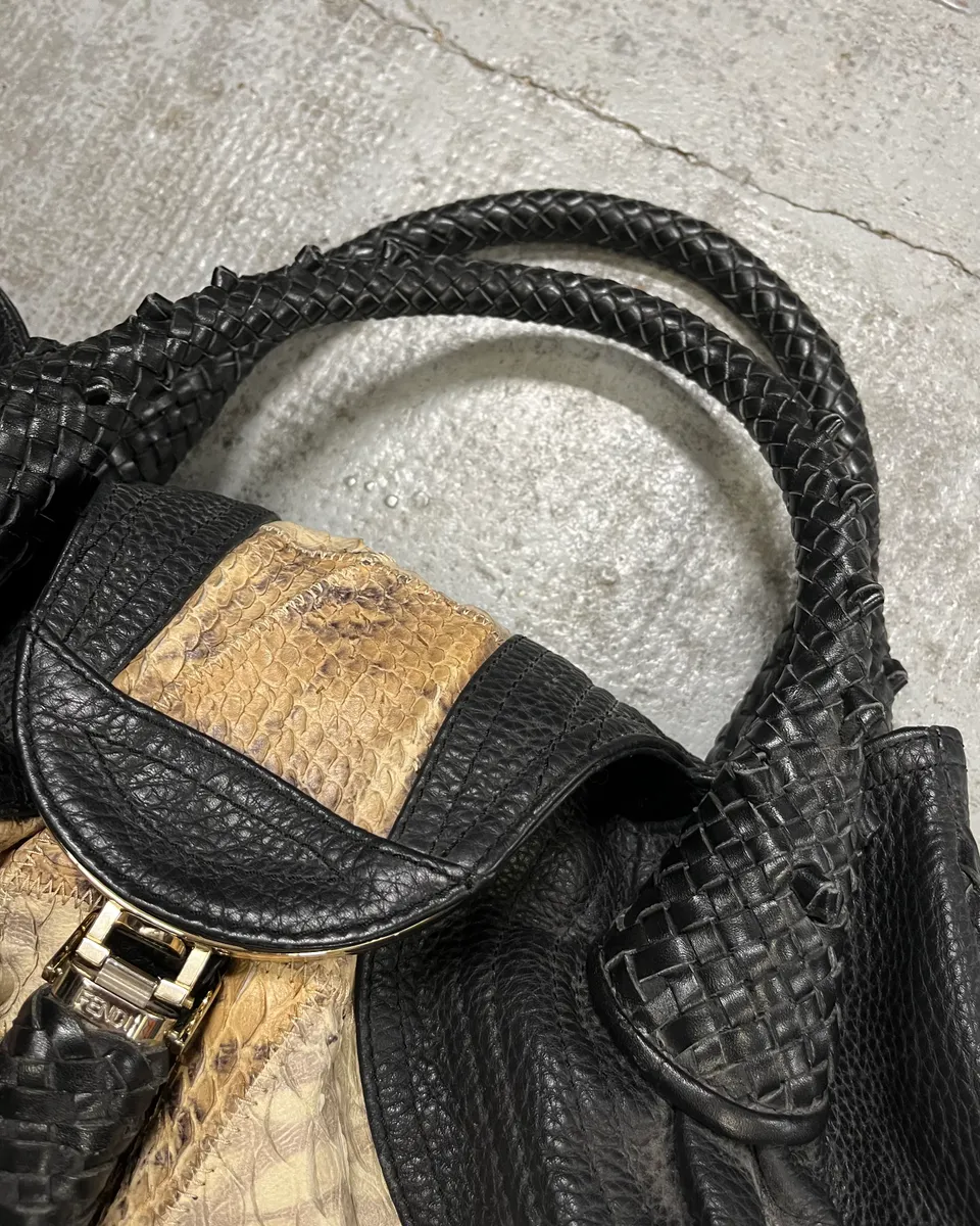 FW2005 Fendi Black & Beige Python Leather Spy Handle Bag - Image 5