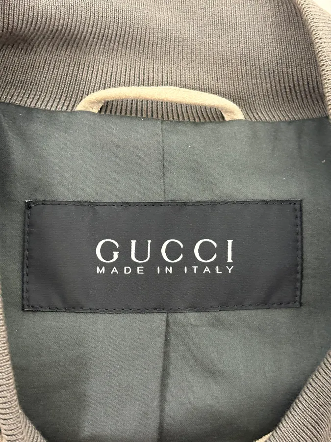 FW2005 Gucci White & Grey Suede Leather Bomber Jacket - Image 10