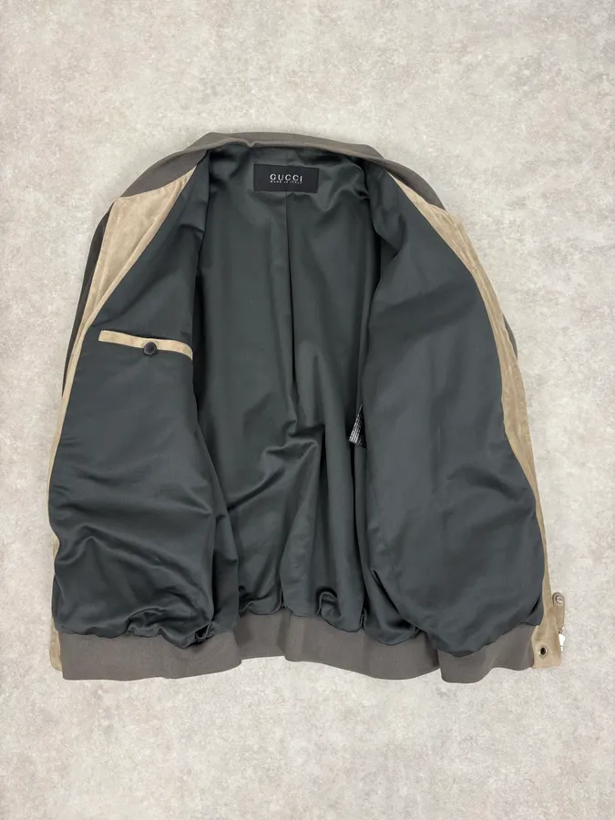 FW2005 Gucci White & Grey Suede Leather Bomber Jacket - Image 7