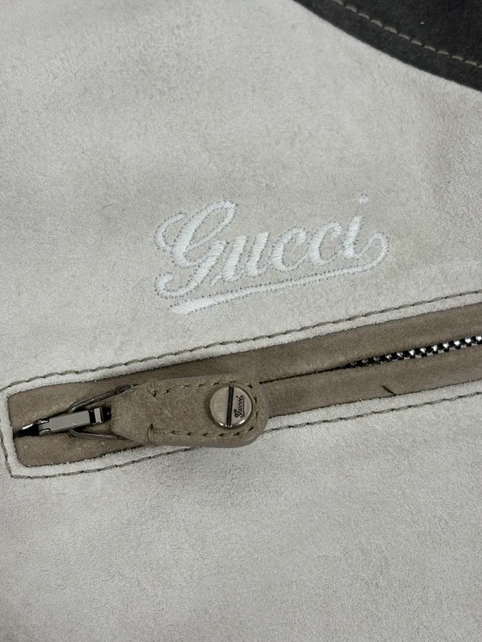 FW2005 Gucci White & Grey Suede Leather Bomber Jacket - Image 9