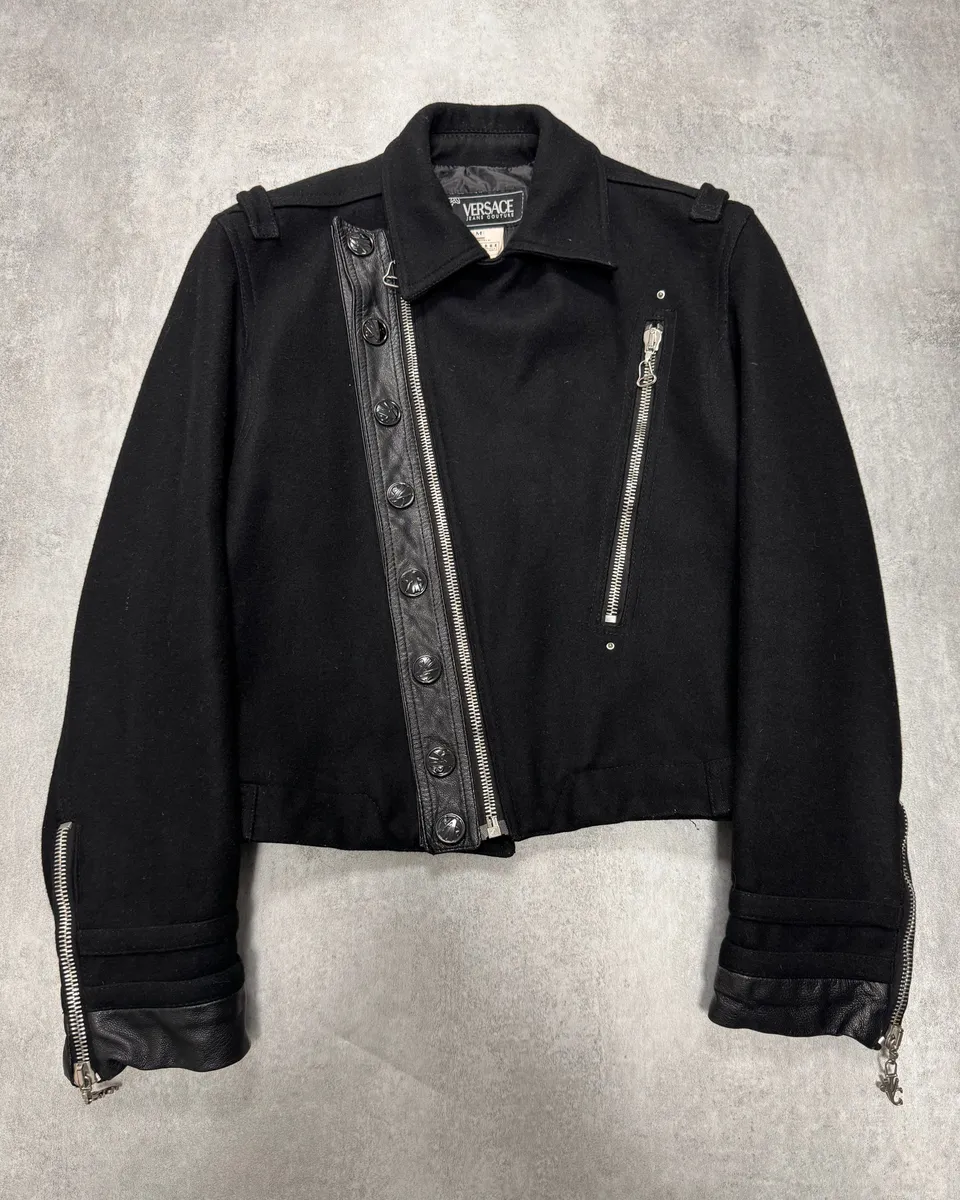 FW2005 Versace Asymmetrical Black Zipped Wool Jacket