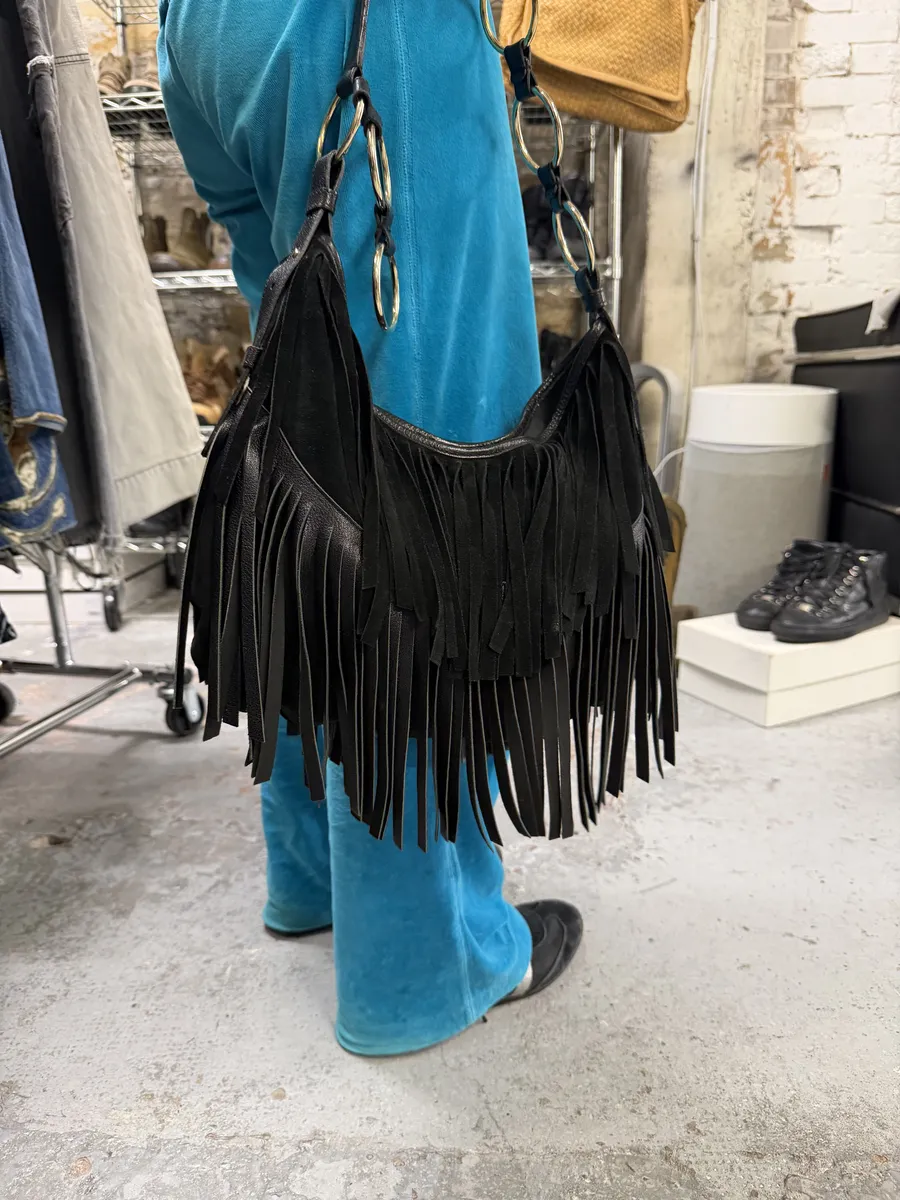FW2005 Yves Saint Laurent Black Suede Leather Fringe Shoulder Bag - Image 3