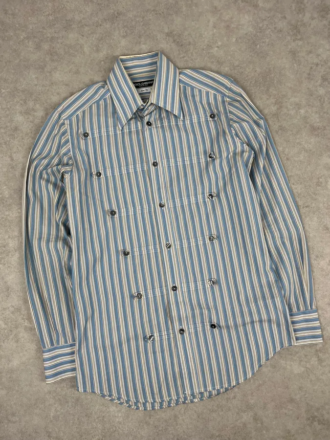 FW2006 Dolce & Gabbana Blue Striped Officer Napoleon Shirt - Image 6