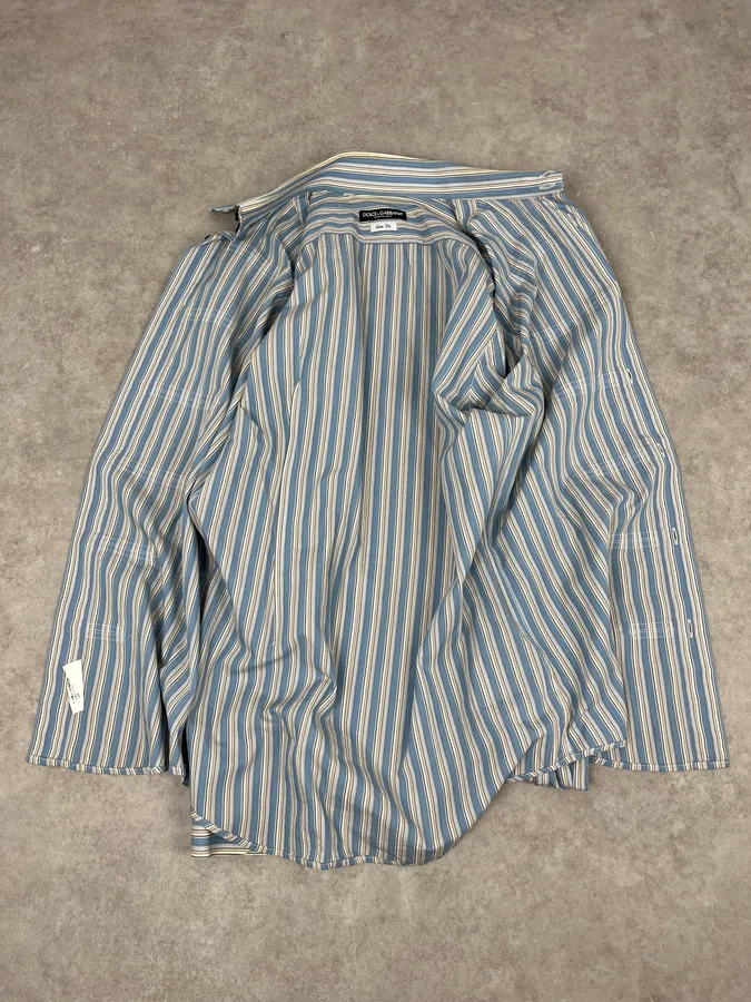 FW2006 Dolce & Gabbana Blue Striped Officer Napoleon Shirt - Image 9