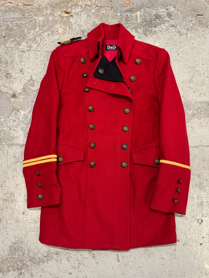 FW2006 Dolce & Gabbana Red Wool Double-Breasted Officer Coat